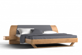 Łóżko Modesta, z drewnianymi frontami szafek nocnych