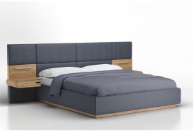 Łóżko Enkel, z drewnianymi frontami szafek nocnych
