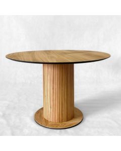 Stół Formia nierozkładany, okrągły stół na jednej nodze z lamelami