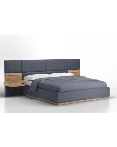 Łóżko Enkel, z drewnianymi frontami szafek nocnych