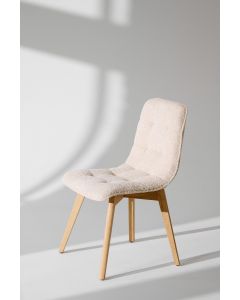 Krzesło z miękkim oparciem Modesta, krzesło granatowe z dębowymi nogami