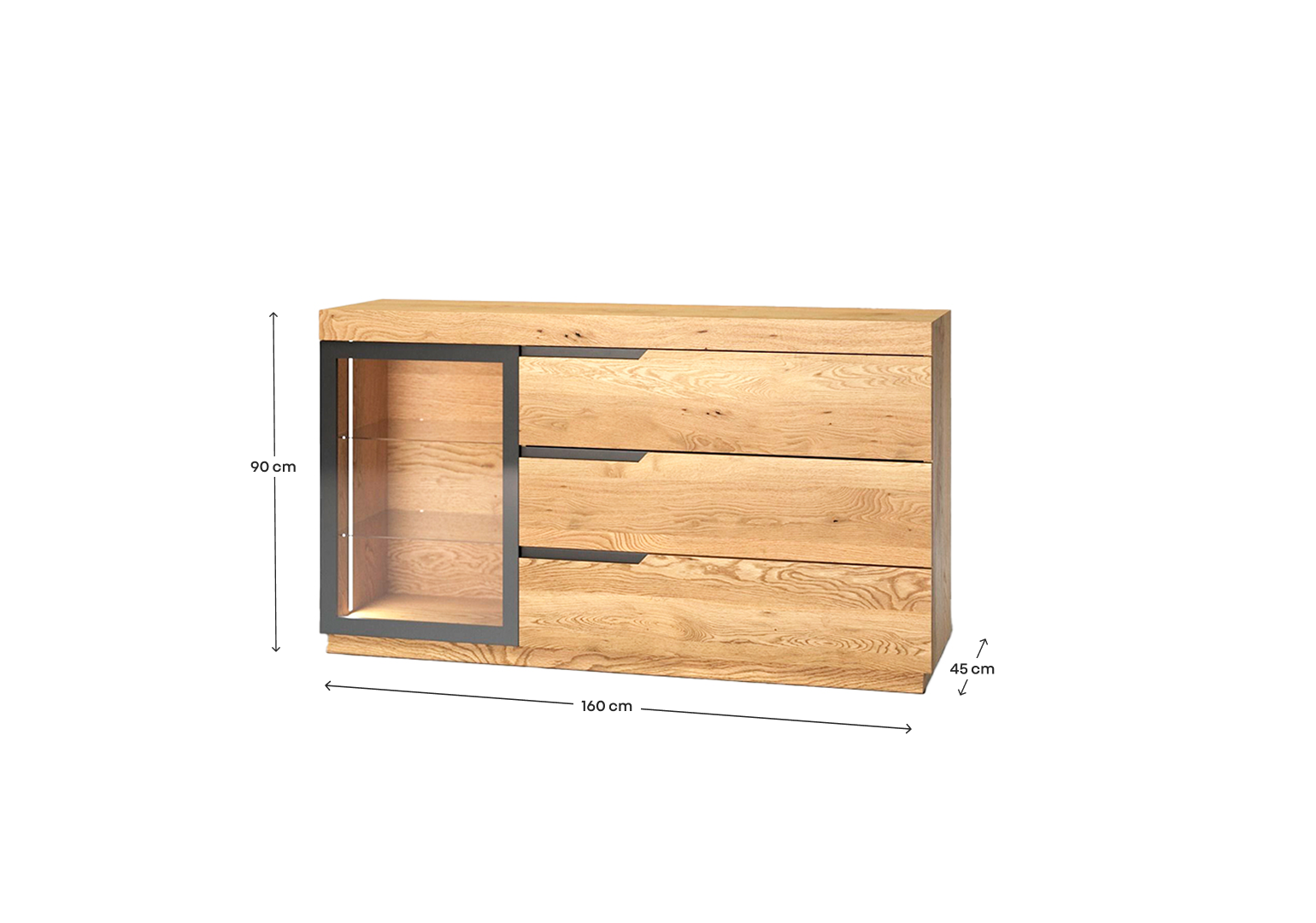 Komoda Modesta ze szklanymi drzwiami wymiary